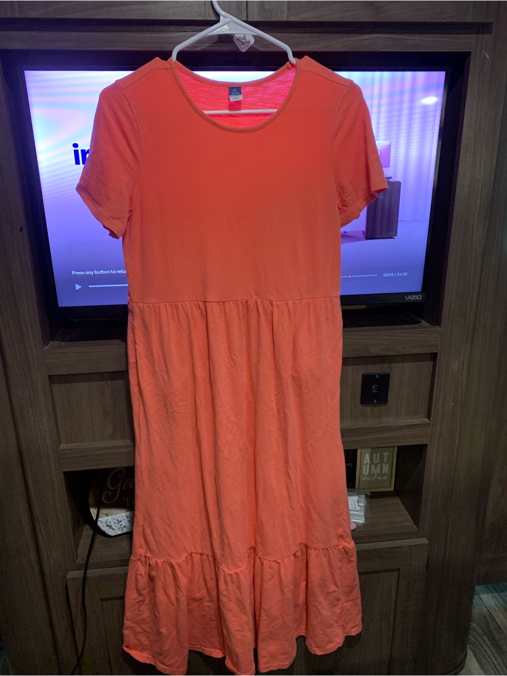 Old Navy Coral Orange Short-Sleeve Tiered Girls Dress